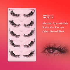 5 Pairs of Long Use Eye Lashes Clear Stems Natural Fox Eye Style False Eyelashes