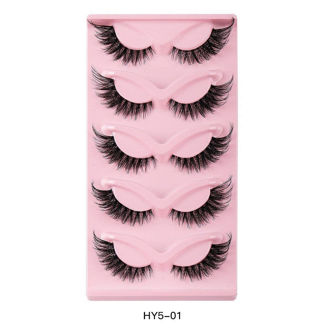 5 Pairs of Long Use Eye Lashes Clear Stems Natural Fox Eye Style False Eyelashes