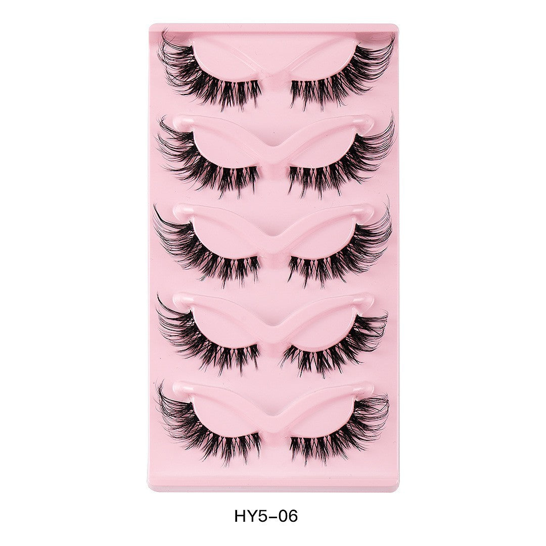 5 Pairs of Long Use Eye Lashes Clear Stems Natural Fox Eye Style False Eyelashes