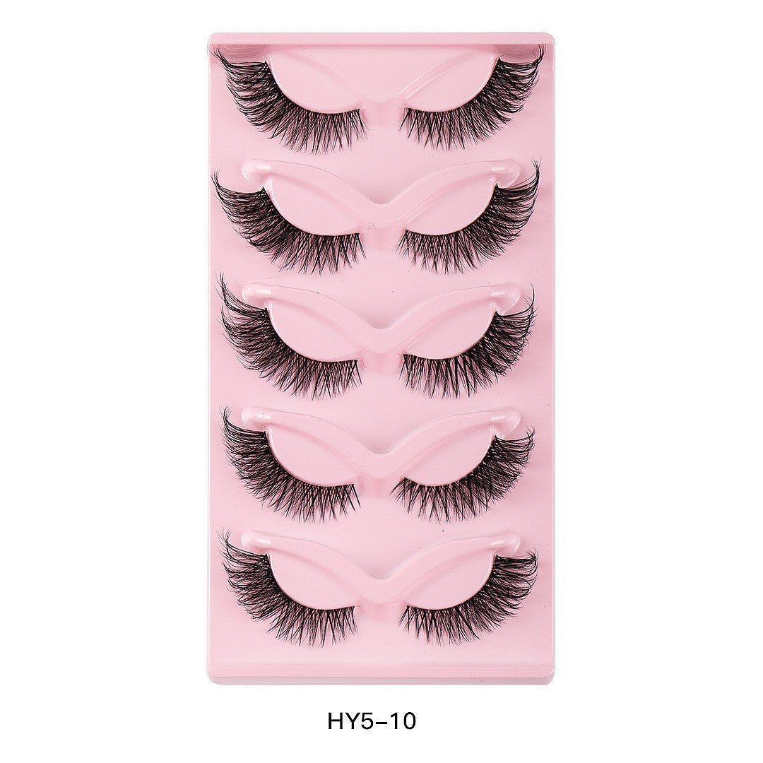 5 Pairs of Long Use Eye Lashes Clear Stems Natural Fox Eye Style False Eyelashes