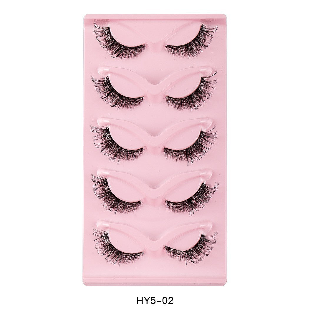 5 Pairs of Long Use Eye Lashes Clear Stems Natural Fox Eye Style False Eyelashes