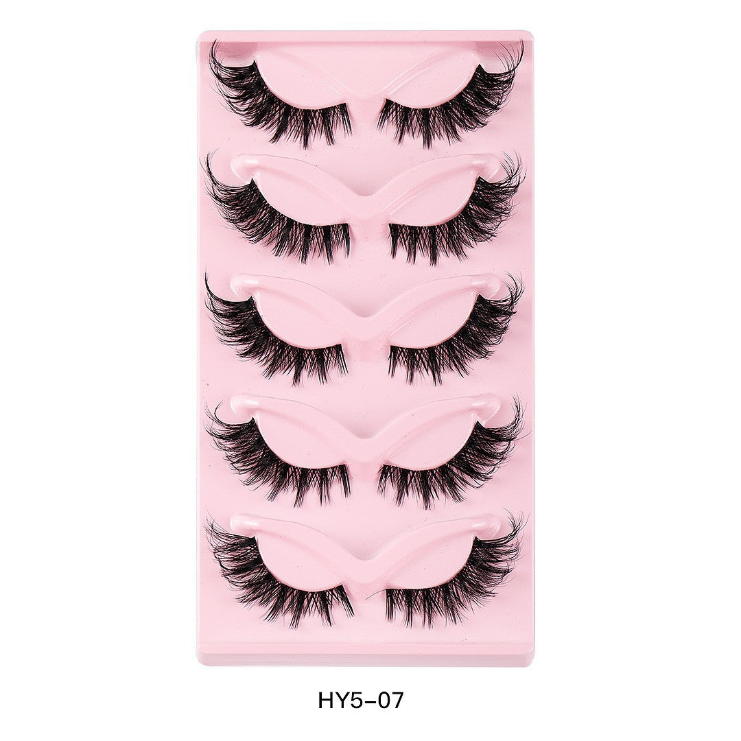 5 Pairs of Long Use Eye Lashes Clear Stems Natural Fox Eye Style False Eyelashes