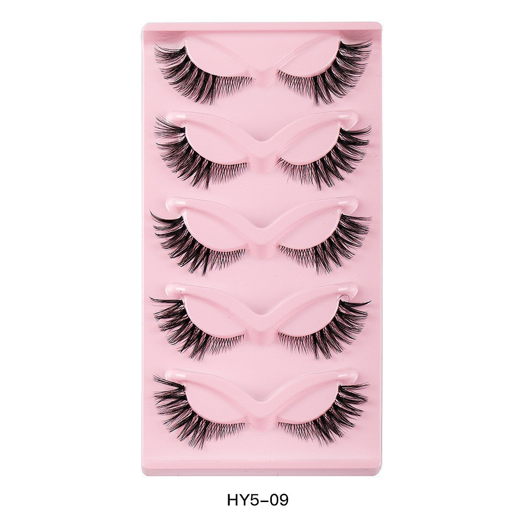 5 Pairs of Long Use Eye Lashes Clear Stems Natural Fox Eye Style False Eyelashes